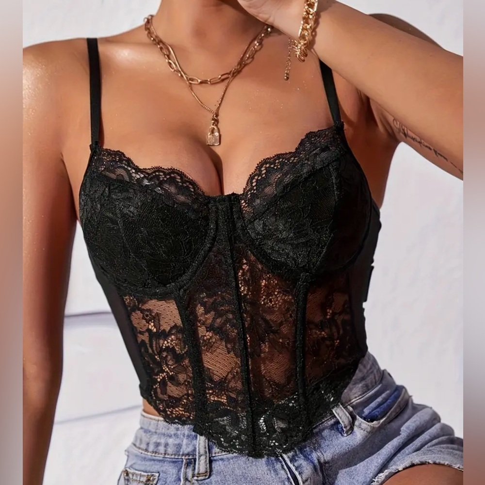 Black Lace Corset Sheer Crop Top Bralette